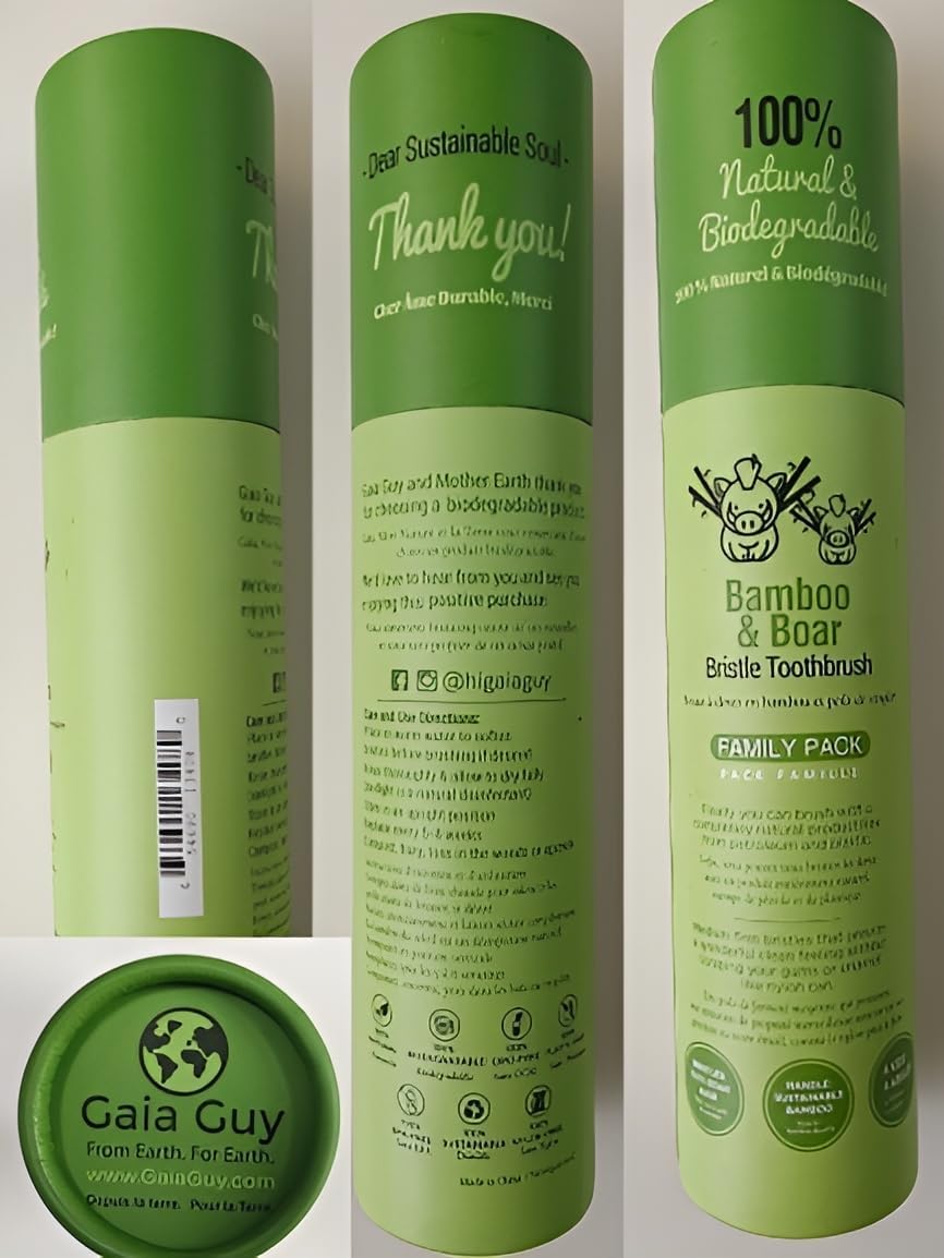 Zero-Microplastic Boar Bristle Bamboo Toothbrushes, Family Pack – Gaia Guy (4 Adult + 4 Kids)