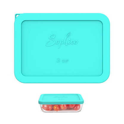 Turquoise Sophico silicone storage lids on a white background
