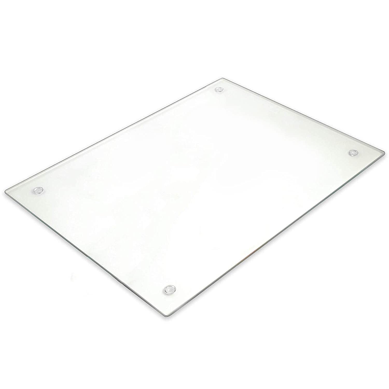 Clear tempered glass cutting board on a white background