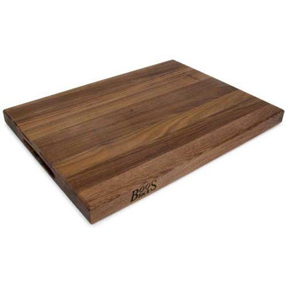 Wooden cutting board with 'BGO' branding on a white background