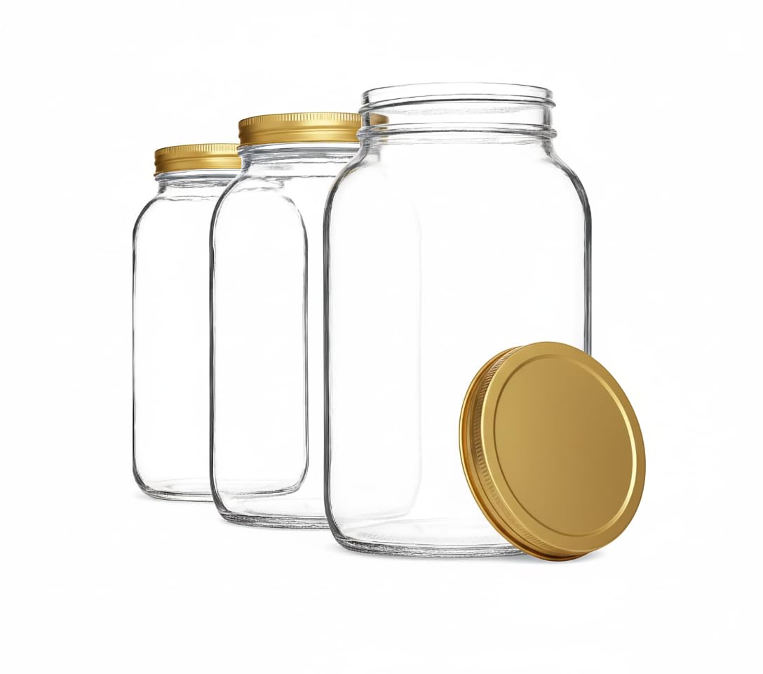 1-Gallon Glass Mason Jars with Airtight Metal Lids, 2-Pack - Kitchentoolz