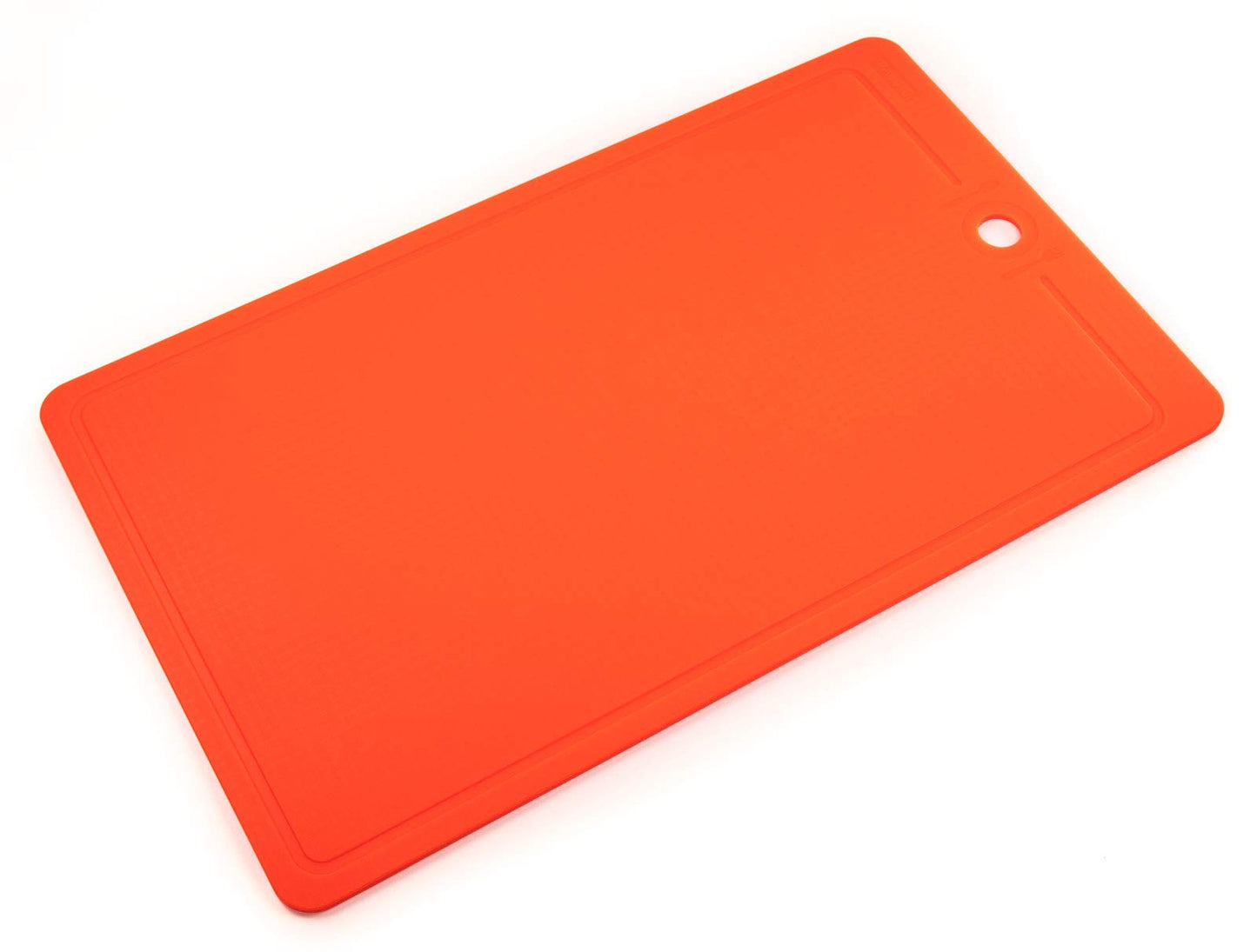 Orange silicon cutting board on a white background