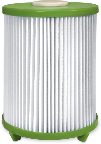 Filter cartridge with green top and bottom on a white background