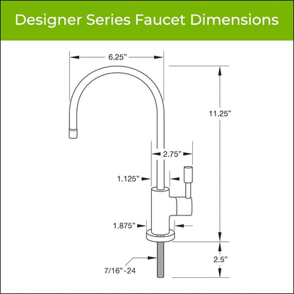 Diagram of a faucet with labeled dimensions on a white background.