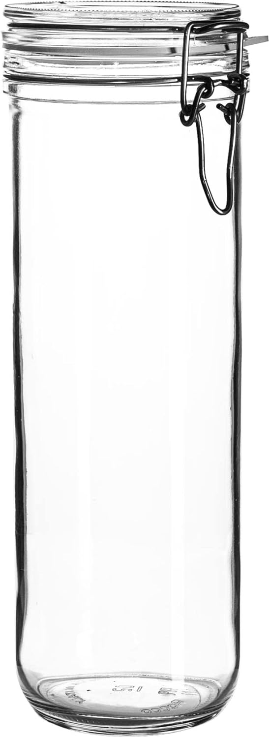 Bormioli Rocco Fido Glass Spaghetti Jar (26cm, Airtight Lid) with a metal clasp on a white background