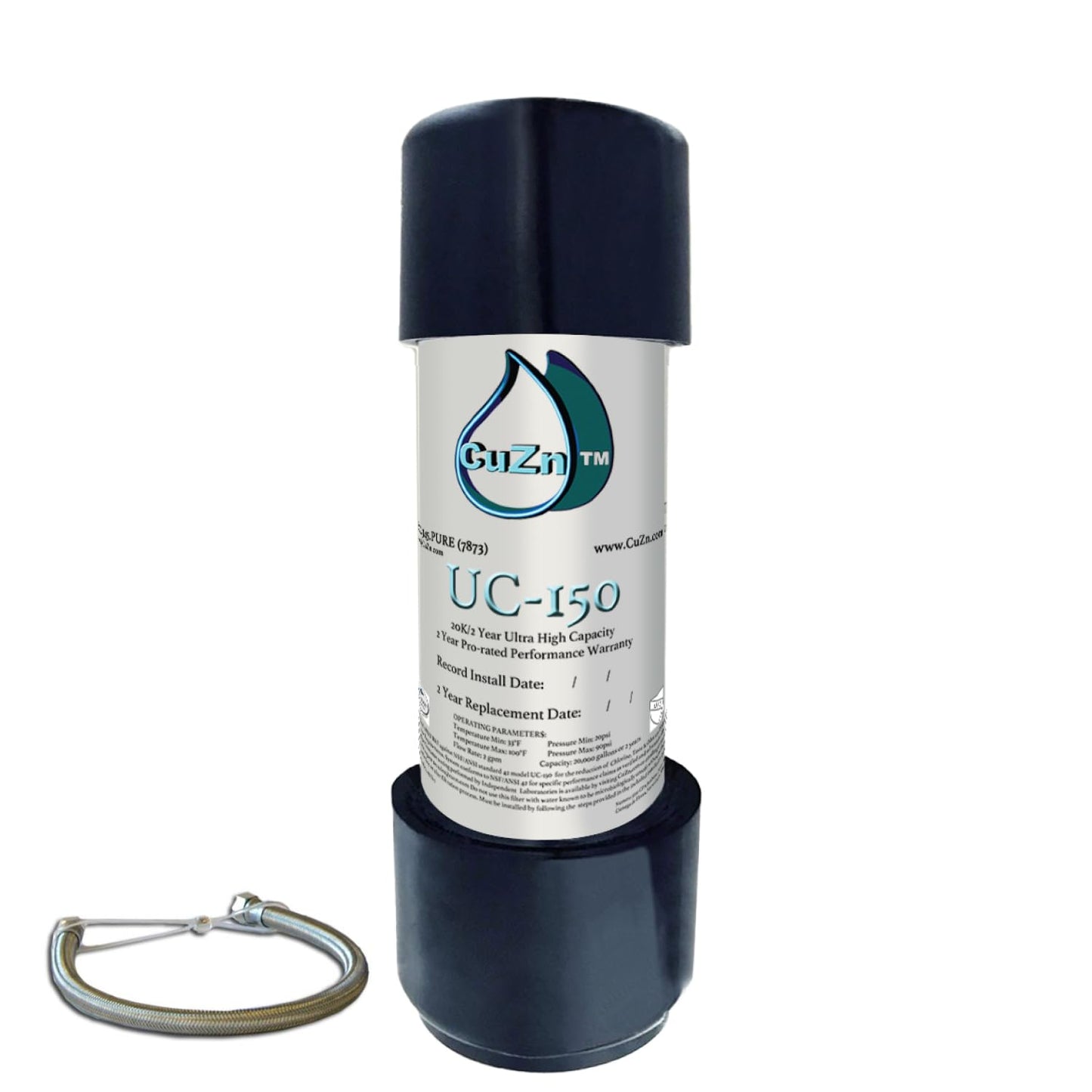 CuZn UC-150 product with a carabiner on a white background