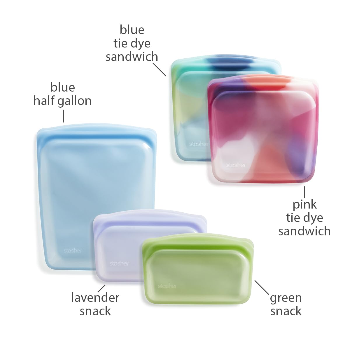 Reusable Silicone Food Storage Bags, 5-Pack – Stasher