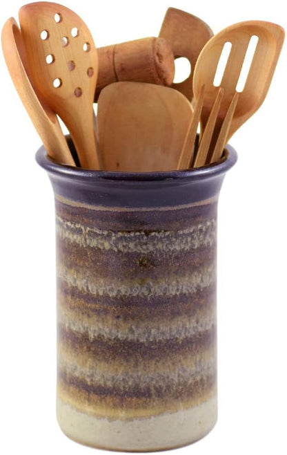American Made Hand-Thrown Stoneware Utensil Holder (Mocha Cream)