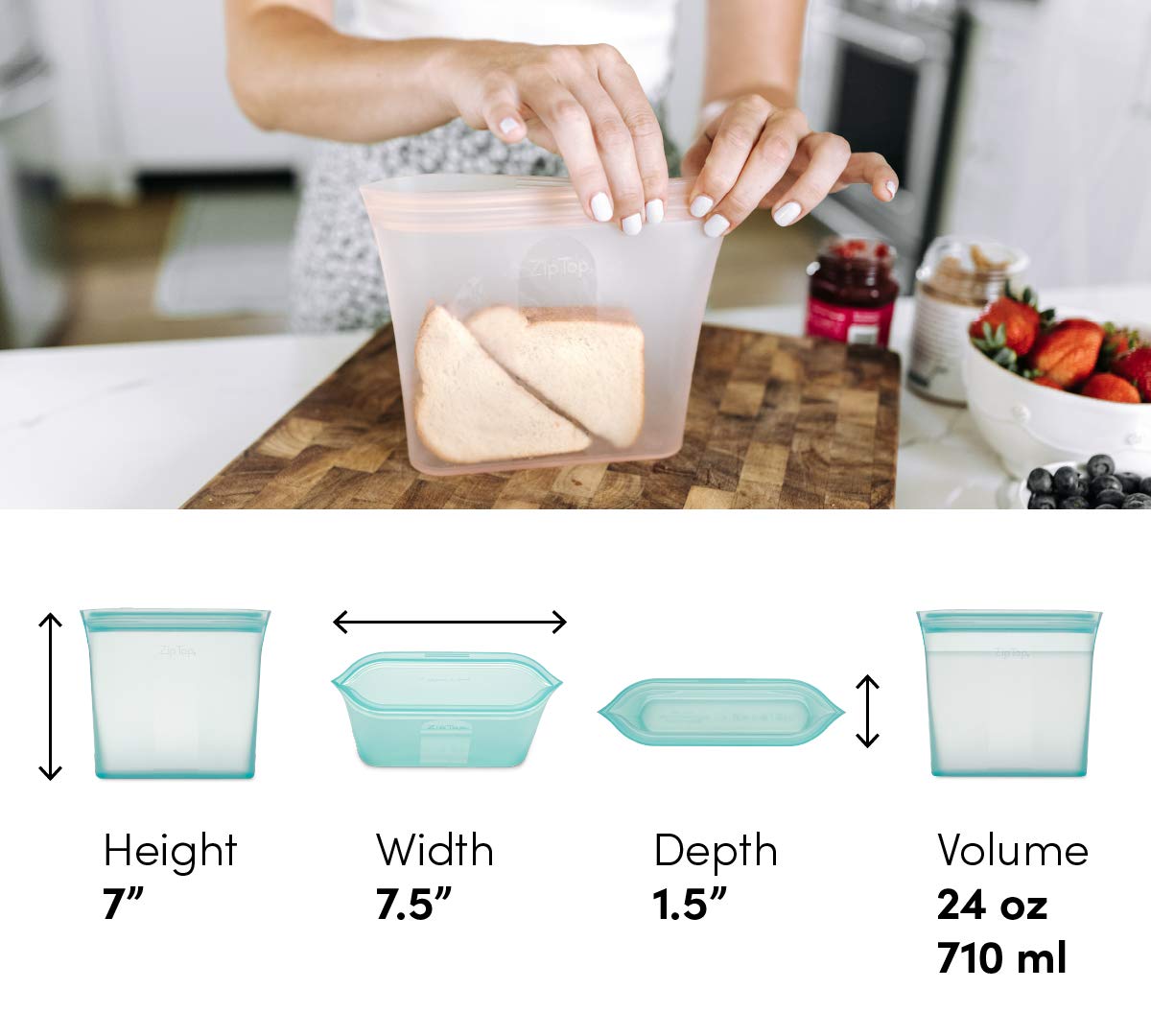 Reusable Silicone Bags, Stand-Up Zip Seal, 2-Bag Set - Zip Top