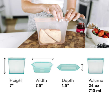 Reusable Silicone Bags, Stand-Up Zip Seal, 2-Bag Set - Zip Top