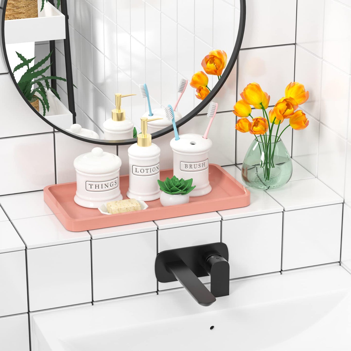 Sustainable Bamboo Bathroom Vanity Tray: Sleek Countertop Organizer