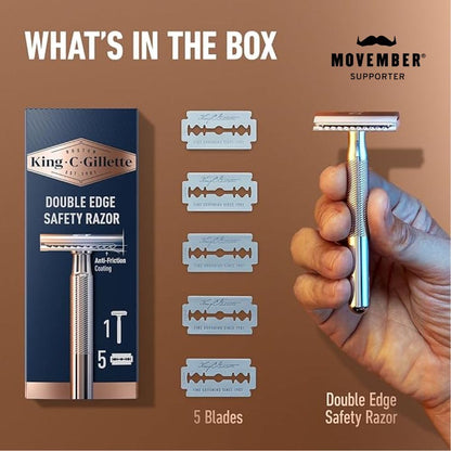 King C. Gillette Safety Razor: Chrome-Plated Handle & 5 Platinum Blades