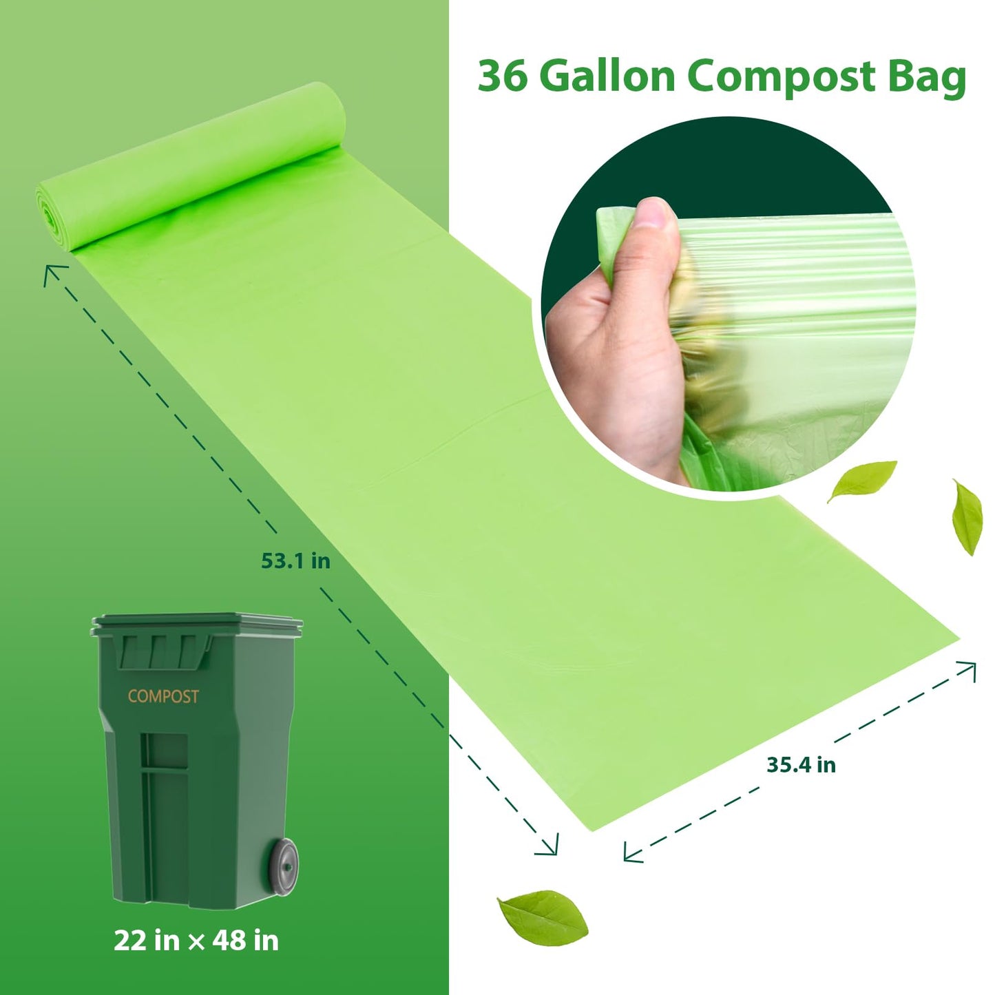 GreFusion 1.2 Gallon Compostable Bags - 125 Count (BPI Certified)
