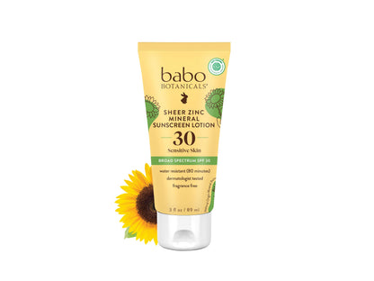EWG-Verified Mineral Sunscreen Lotion SPF 30, Vegan & Fragrance-Free – Babo Botanicals Sheer Zinc