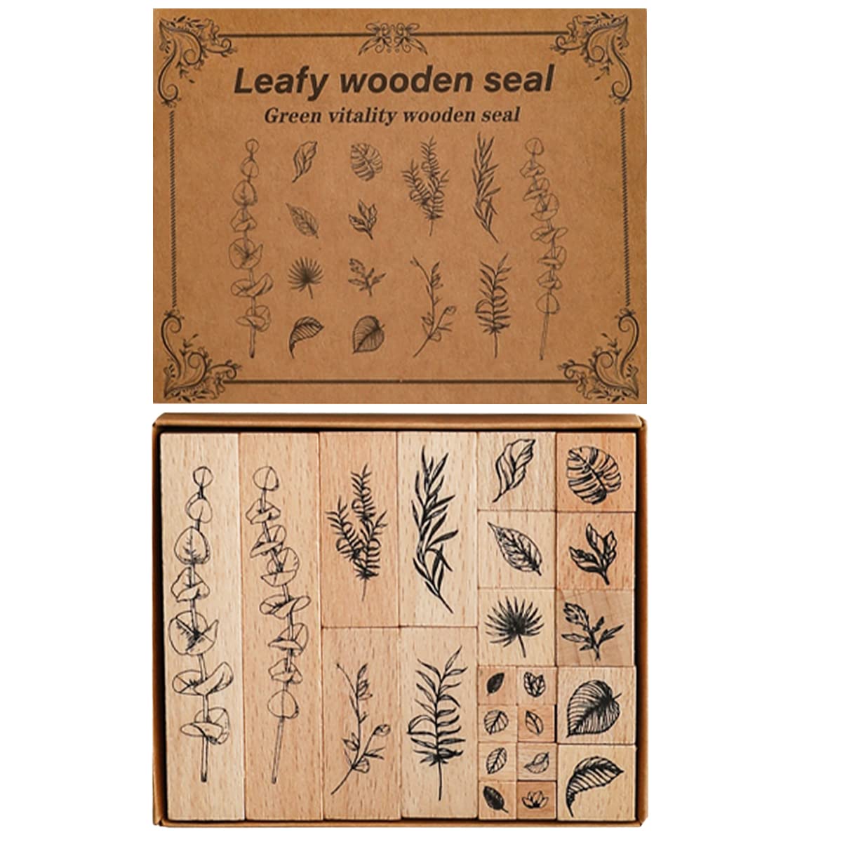 End Plastic Stamps: 22 Pcs Pure Wood Rubber Stamps, Eco-Friendly Set for Journals and Scrapbooking