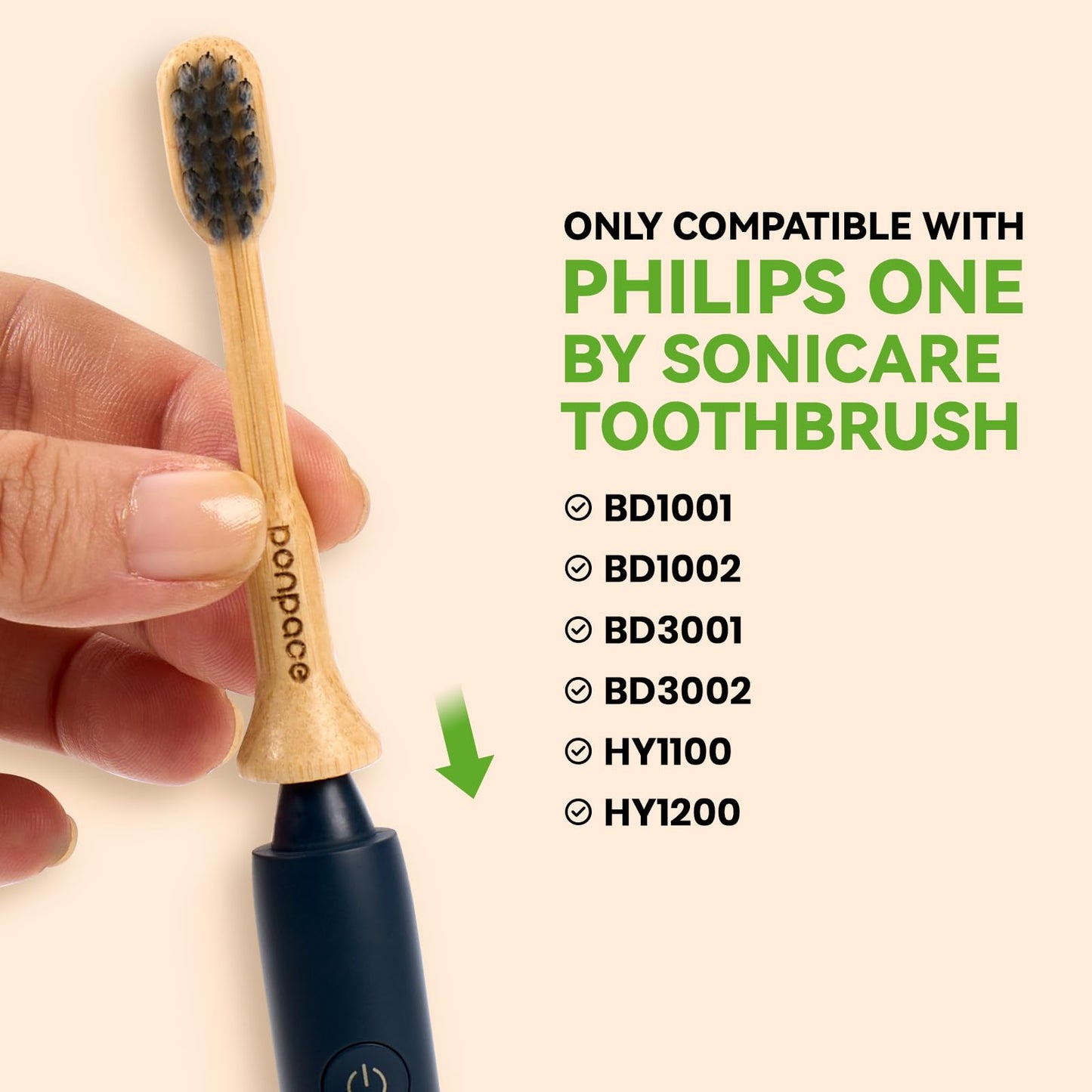 94% Plastic-Free Bamboo Toothbrush Heads with Charcoal Bristles, for Philips One by Sonicare