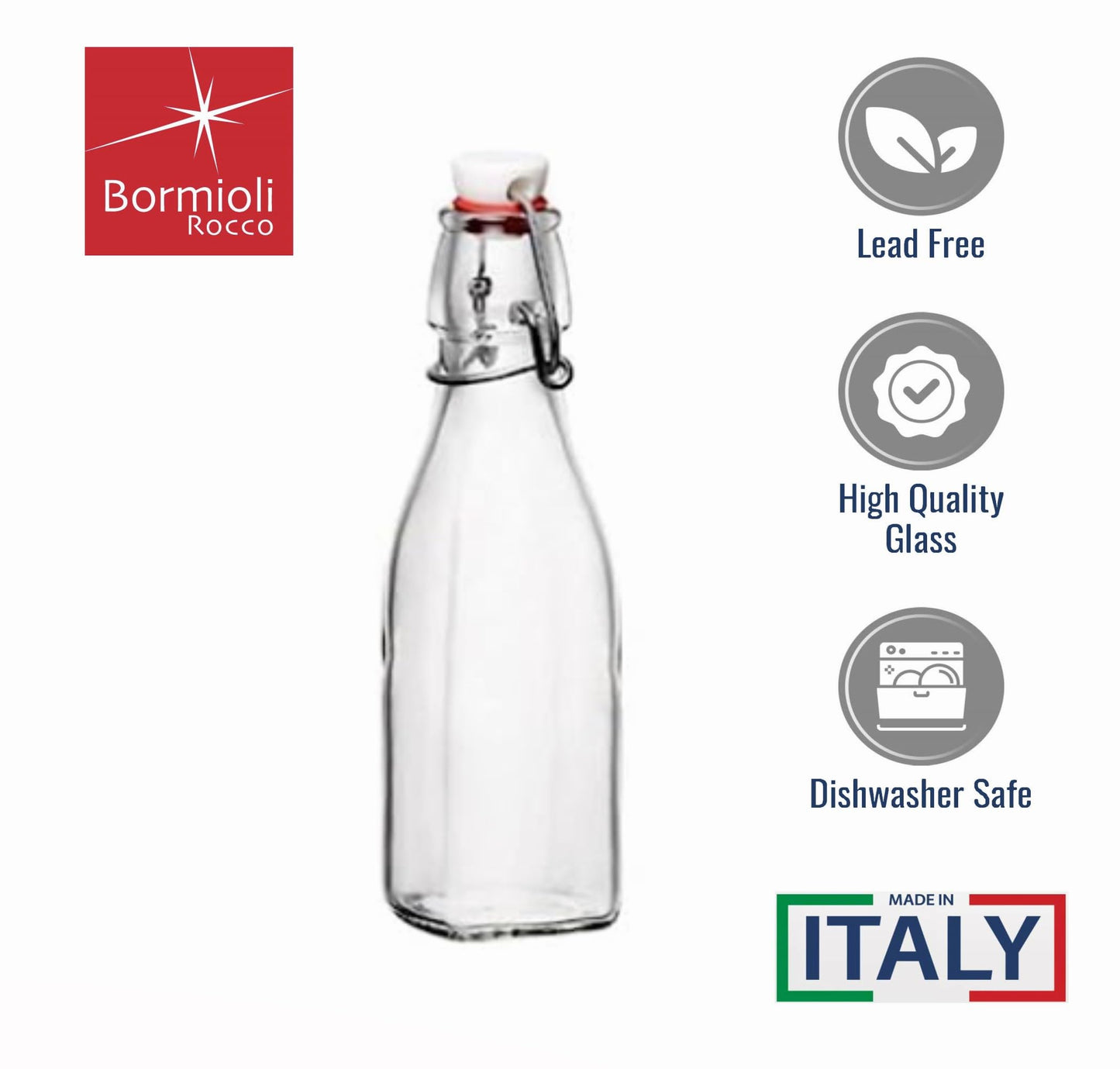 Small Glass Swing-Top Bottles, 8.5 oz, 6-Pack – Bormioli Rocco