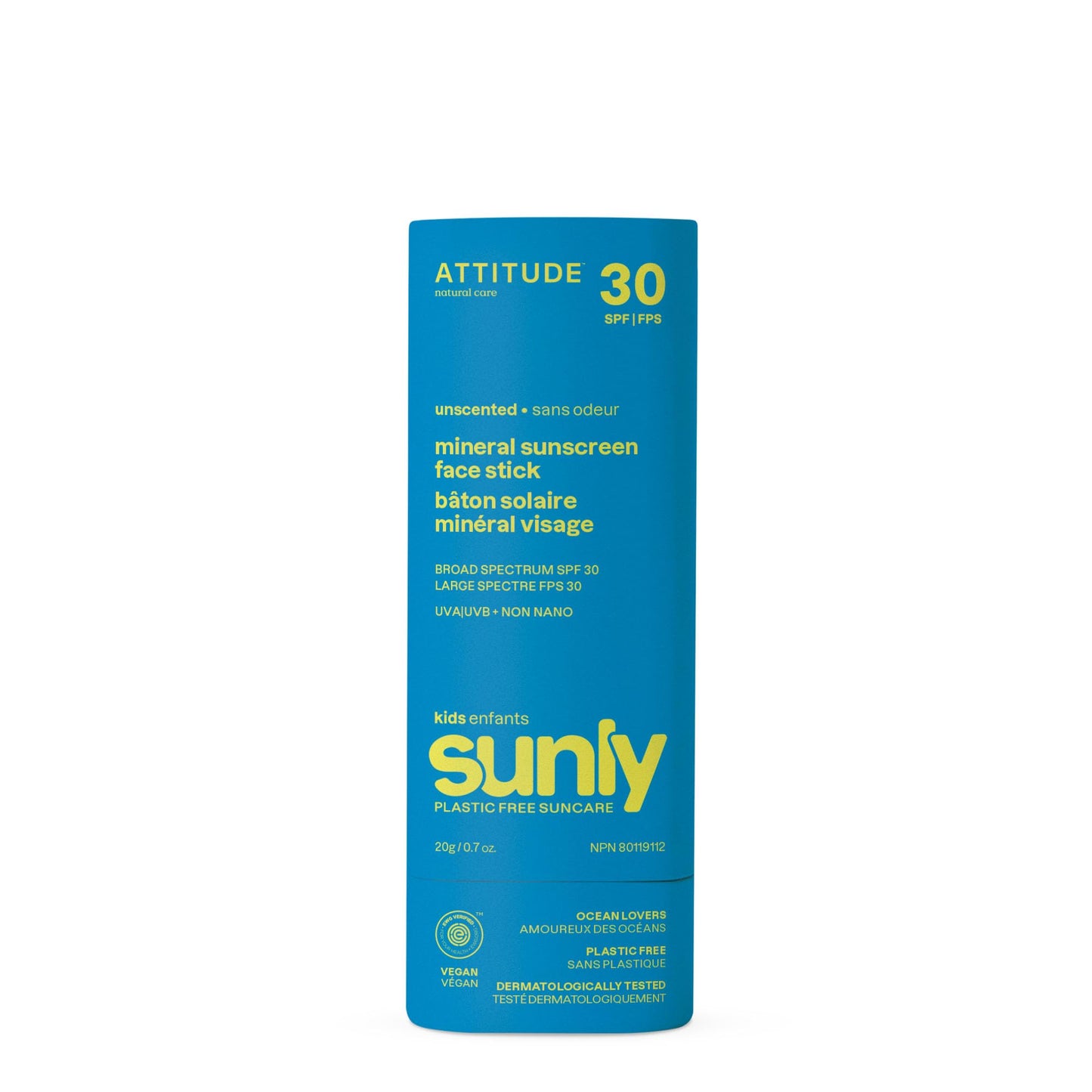 Plastic-Free Mineral Sunscreen Stick SPF 30, EWG Verified & Vegan – Attitude
