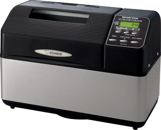 Zojirushi bread maker with digital display on a white background