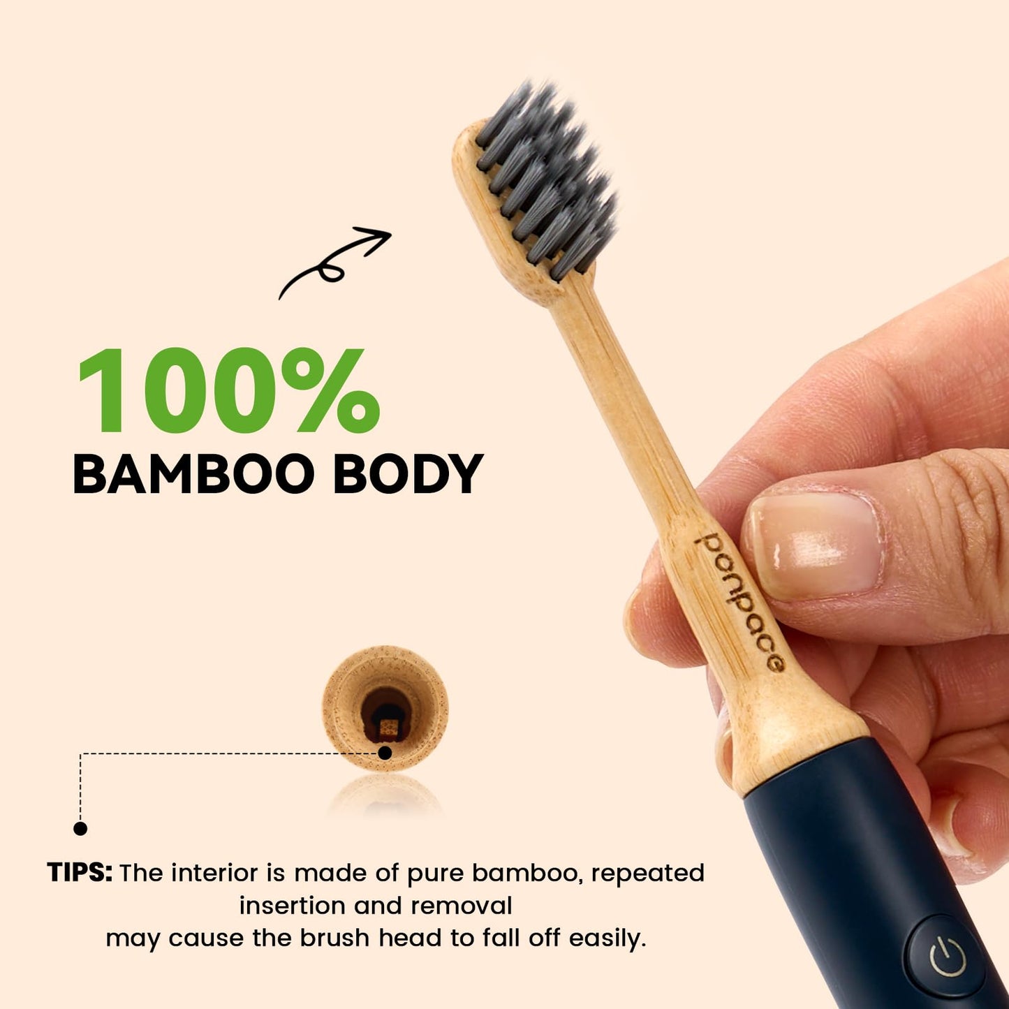 94% Plastic-Free Bamboo Toothbrush Heads with Charcoal Bristles, for Philips One by Sonicare