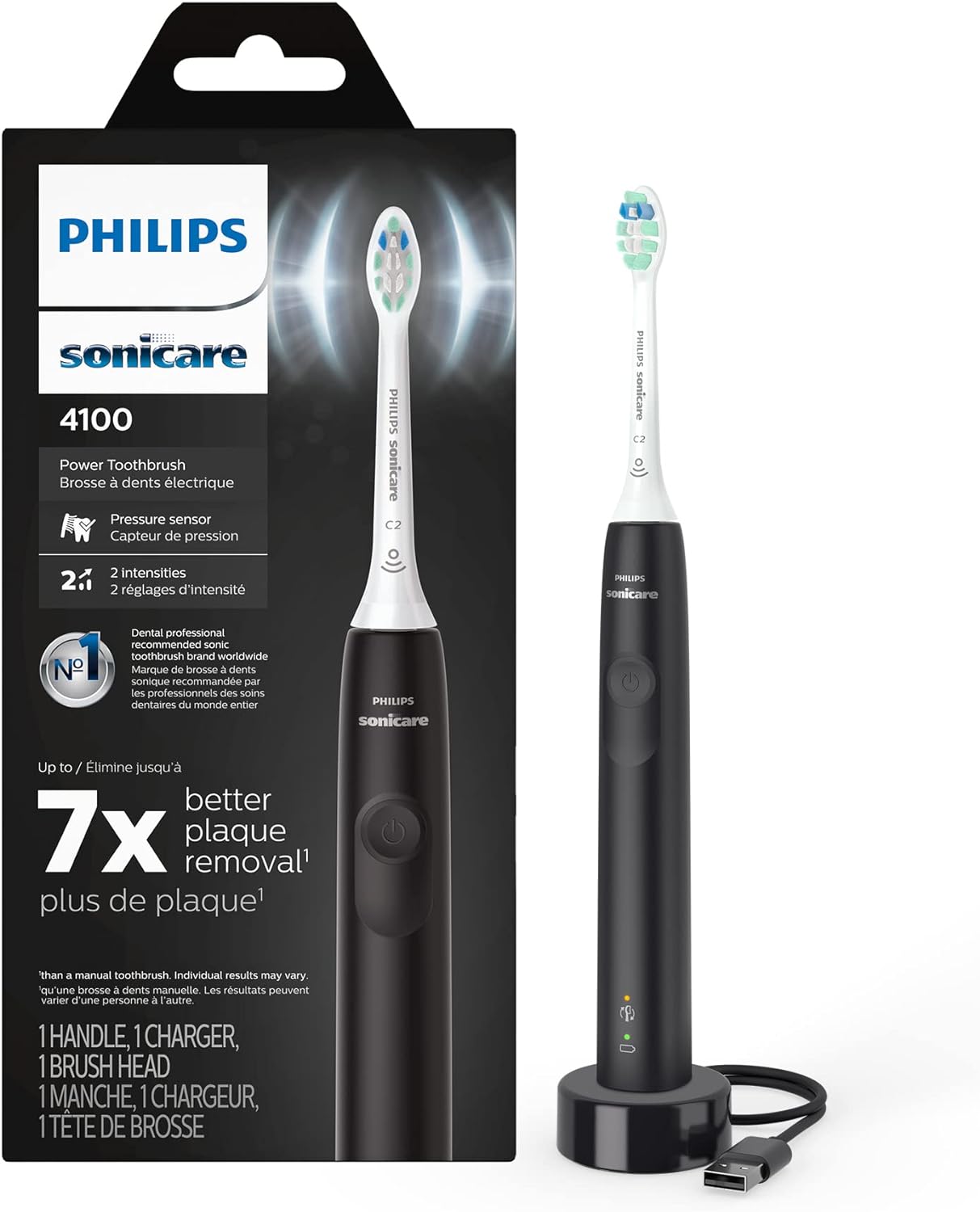 Philips Sonicare electric toothbrush with packaging on a white background