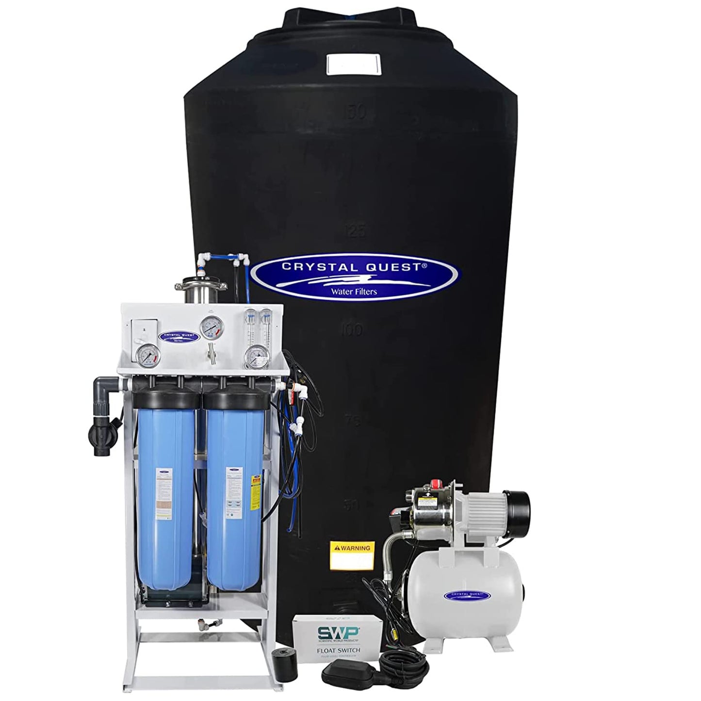 Water filtration system withCrystal Quest branding on a white background