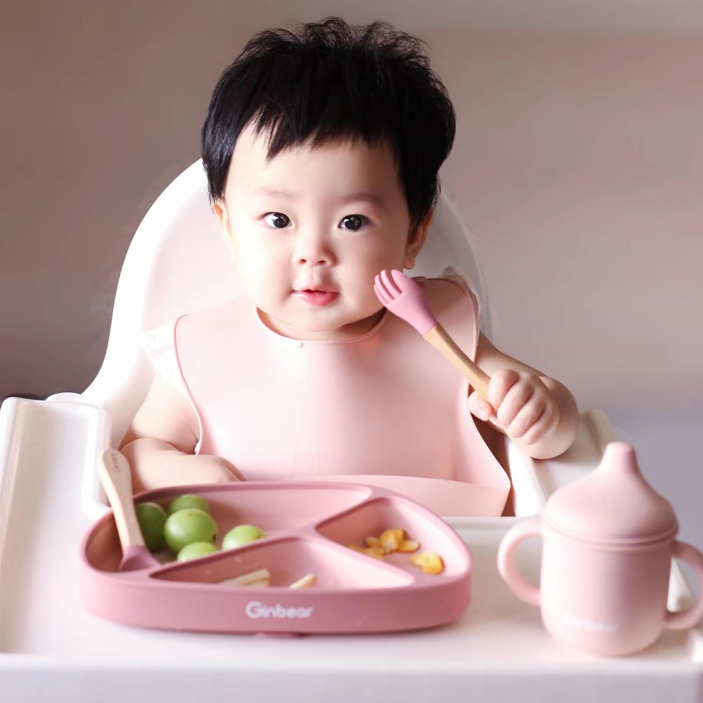 Ginbear 100% Plastic-Free Silicone & Natural Wood Toddler Flatware