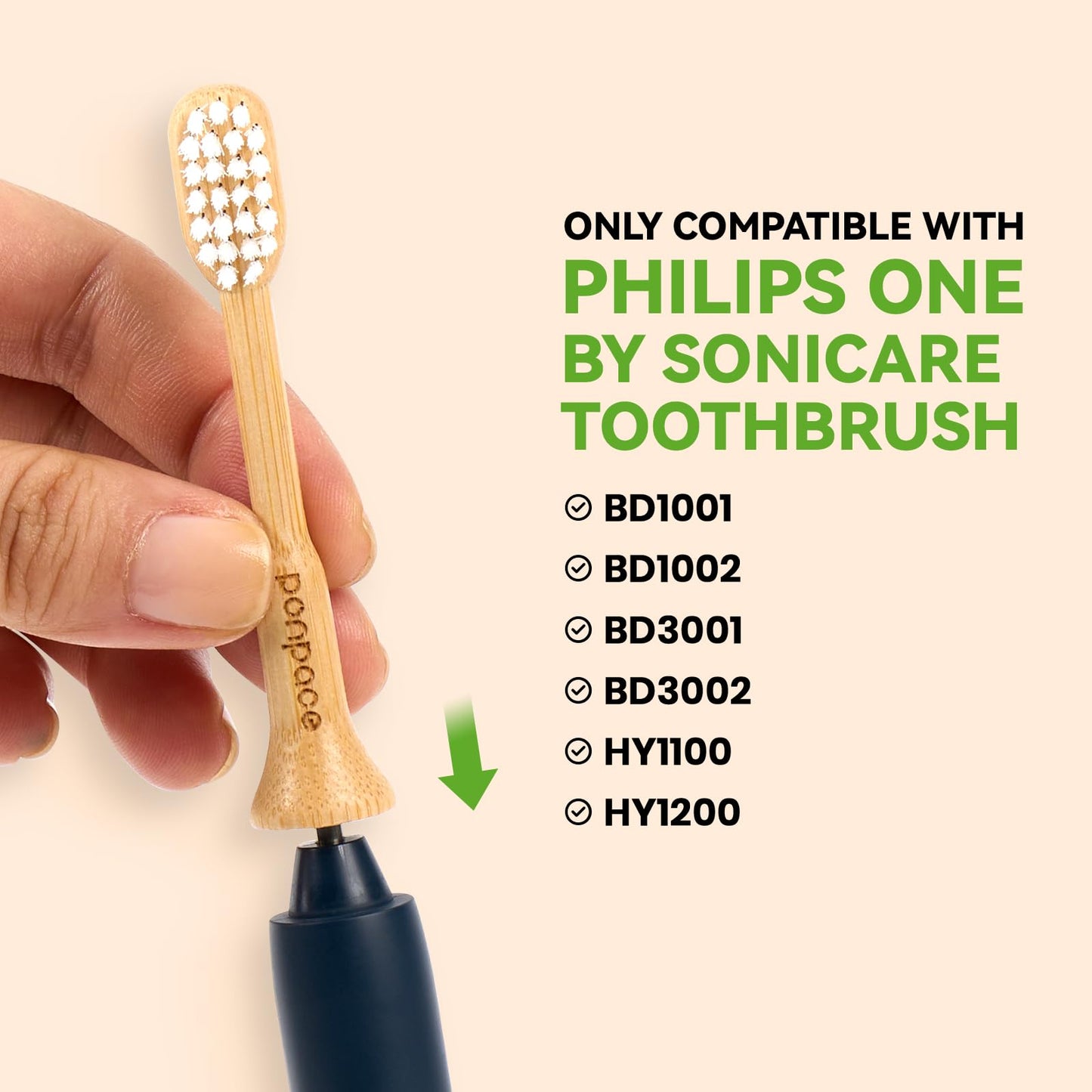 94% Plastic-Free Bamboo Toothbrush Heads with Charcoal Bristles, for Philips One by Sonicare
