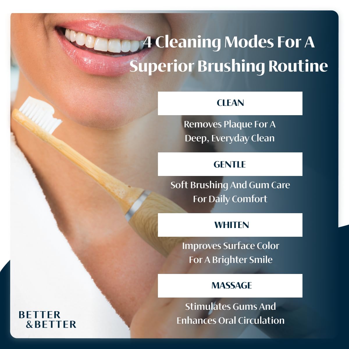 Bamboo Sonic Rechargeable Electric Toothbrush, Plant-Based Bristle Heads – Better & Better