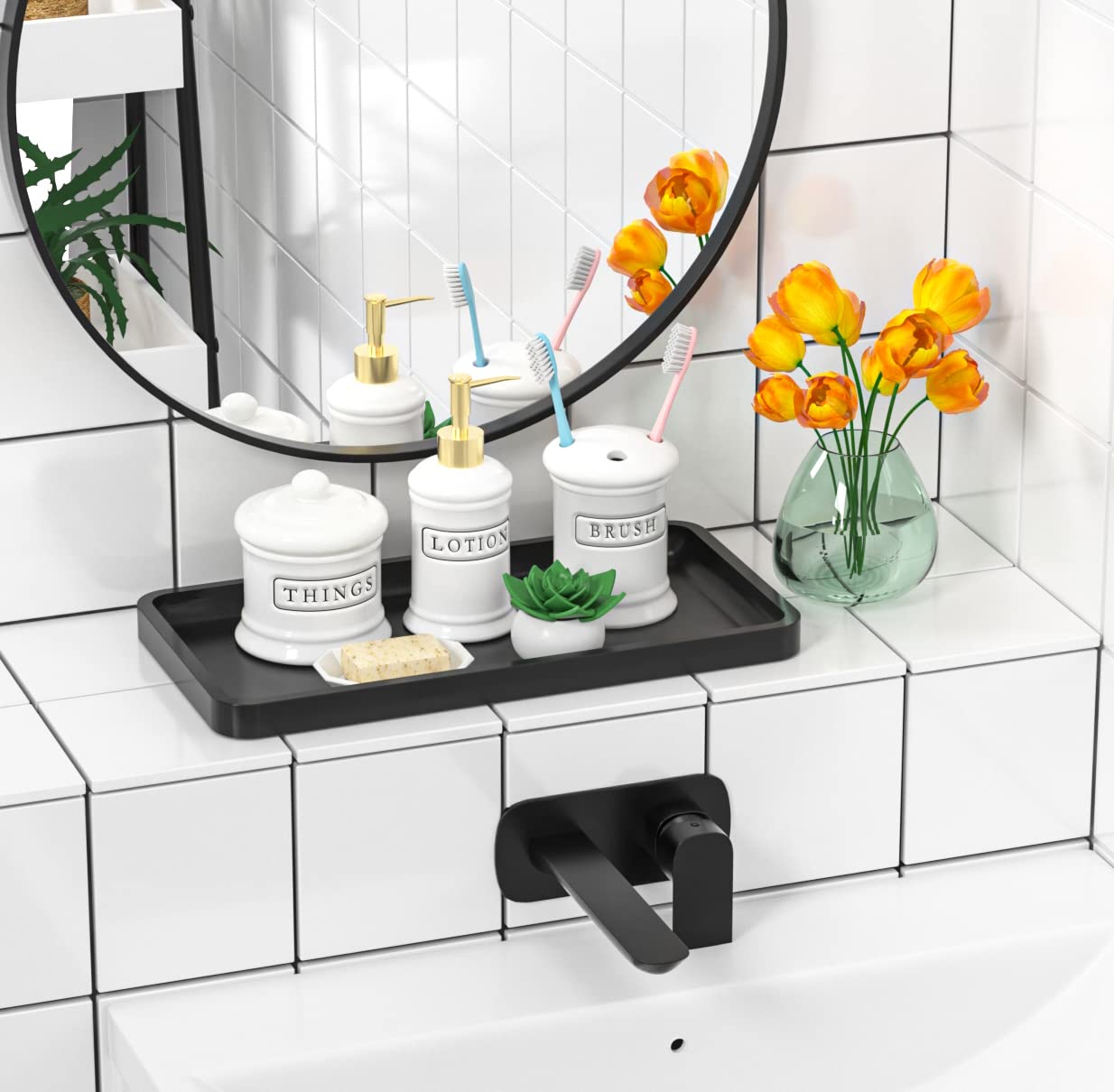Sustainable Bamboo Bathroom Vanity Tray: Sleek Countertop Organizer