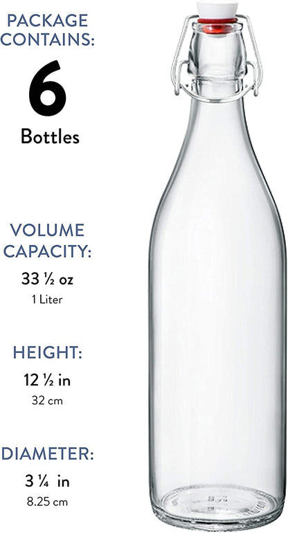 Glass Swing-Top Bottles, 1 L, 6-Pack, Italian-Made – Bormioli Rocco