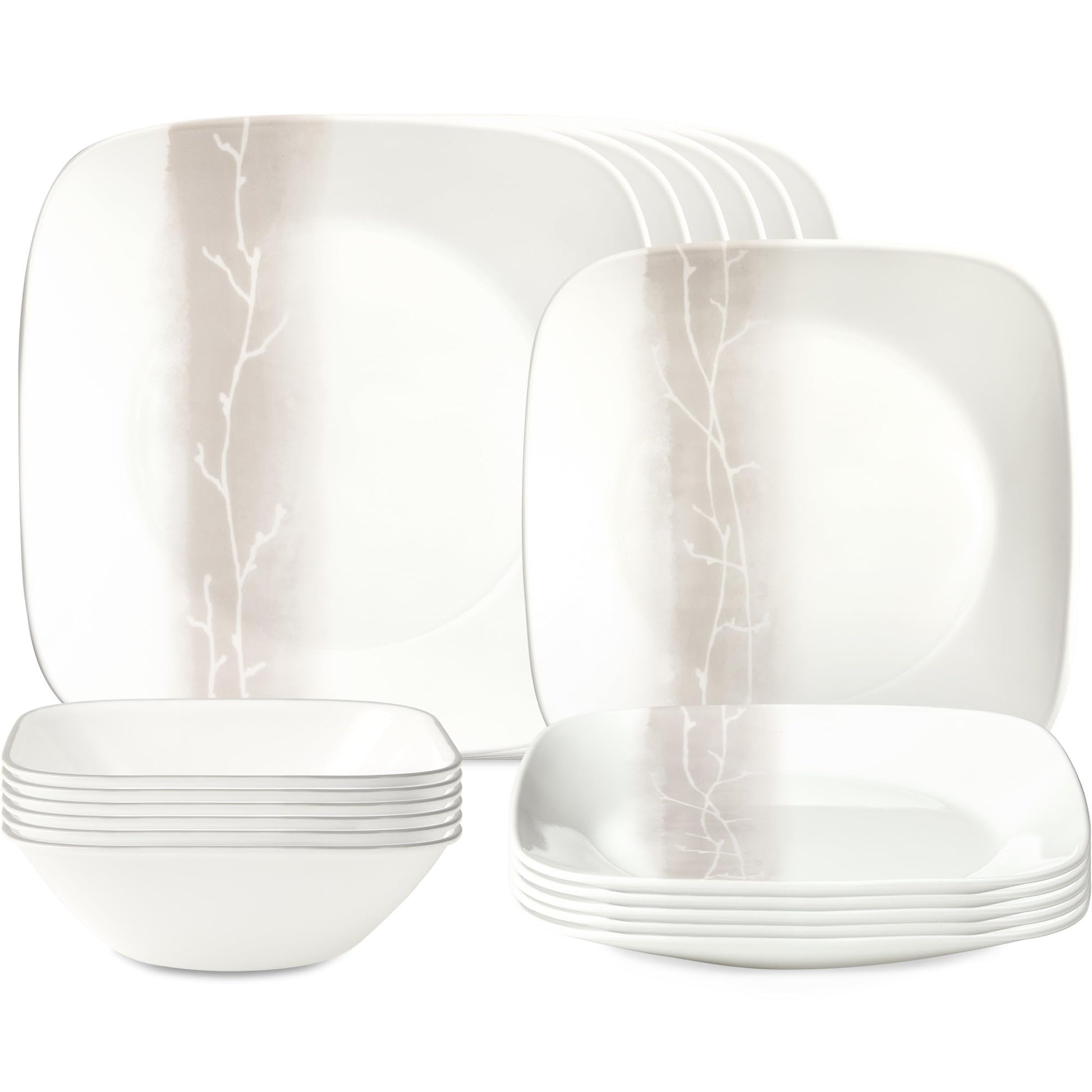 Corelle vitrelle wandering grove dinnerware with subtle design on a white background