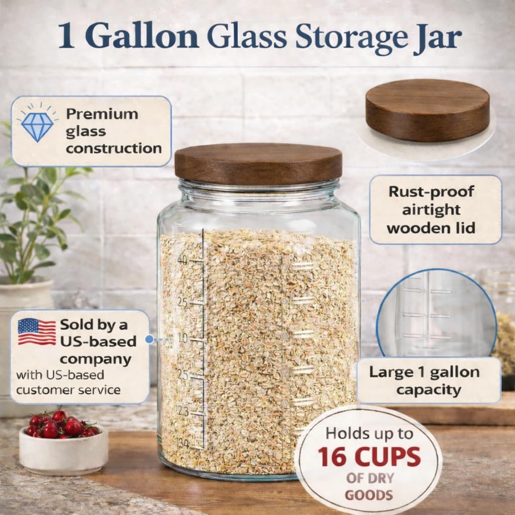 Plastic-Free 1-Gallon Glass Mason Jar with Acacia Wood Lid – Kitchentoolz
