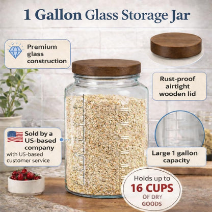 Plastic-Free 1-Gallon Glass Mason Jar with Acacia Wood Lid – Kitchentoolz