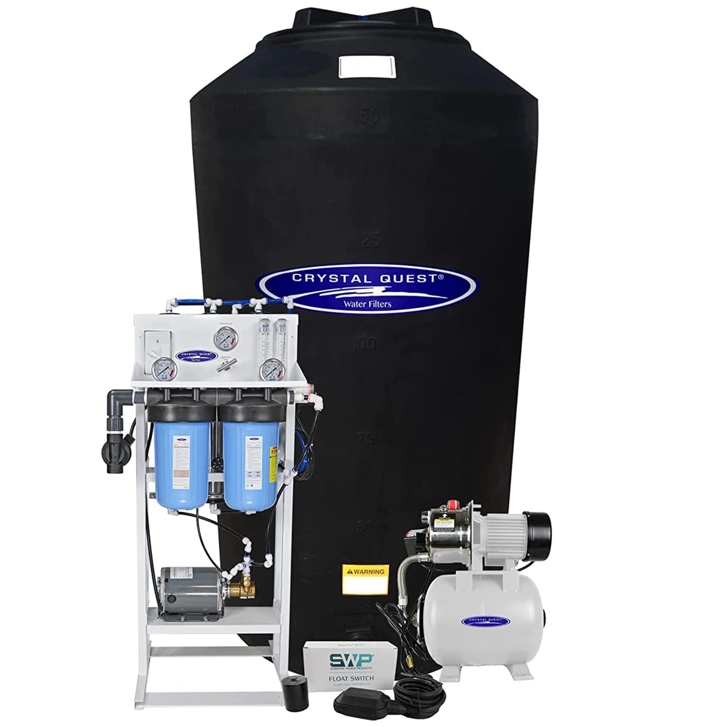 Water filtration system withCrystal Quest branding on a white background