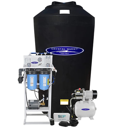 Water filtration system withCrystal Quest branding on a white background
