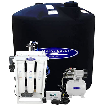Water filtration system withCrystal Quest branding on a white background