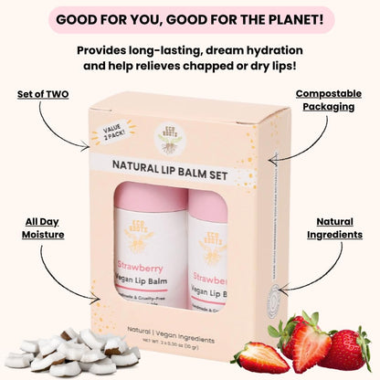 Organic Tinted Lip Balm 2-Pack: Coconut Oil & Plastic-Free Packaging