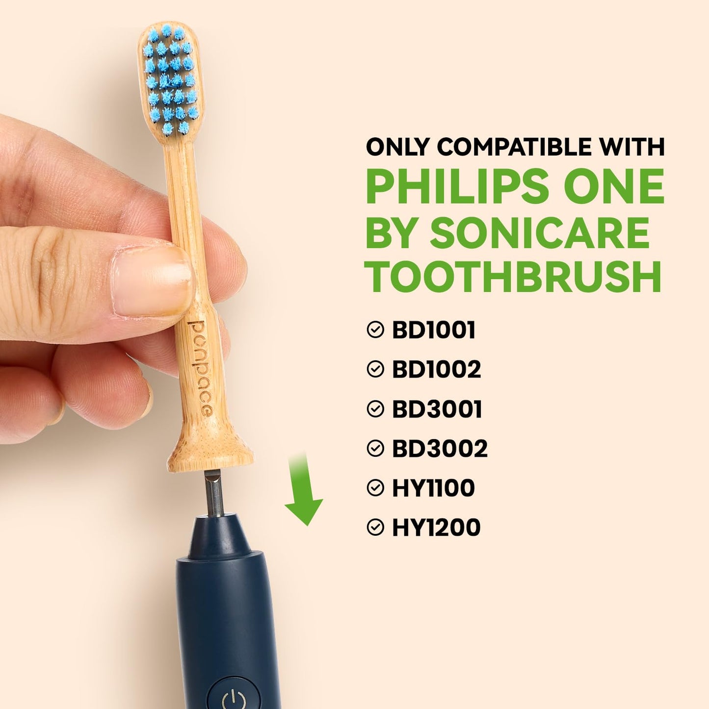 94% Plastic-Free Bamboo Toothbrush Heads with Charcoal Bristles, for Philips One by Sonicare