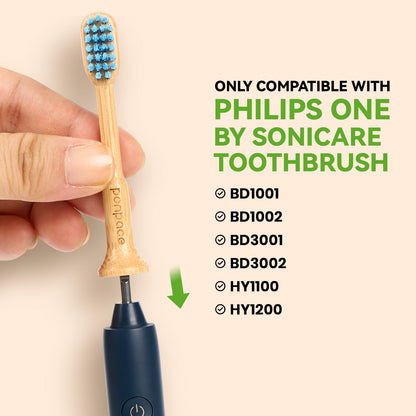 94% Plastic-Free Bamboo Toothbrush Heads with Charcoal Bristles, for Philips One by Sonicare