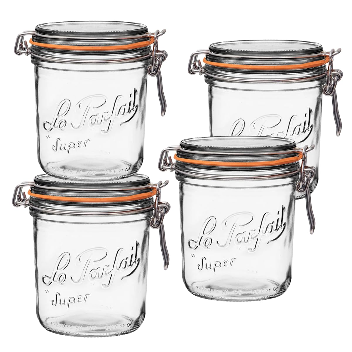 Le Parfait Super Terrine French Glass Jars (32oz Quart, Pack of 4)