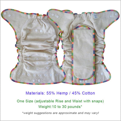 Beige cloth diaper with colorful trim on a white background