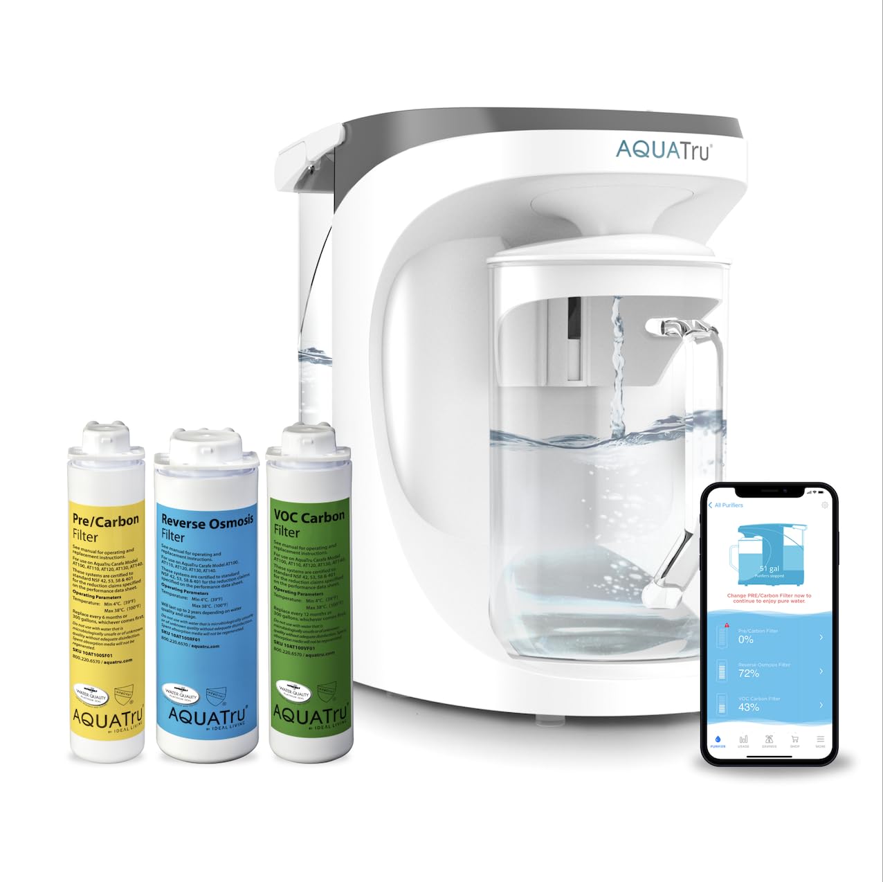PFAS & Lead Countertop RO Purifier, Glass Carafe – AquaTru Carafe