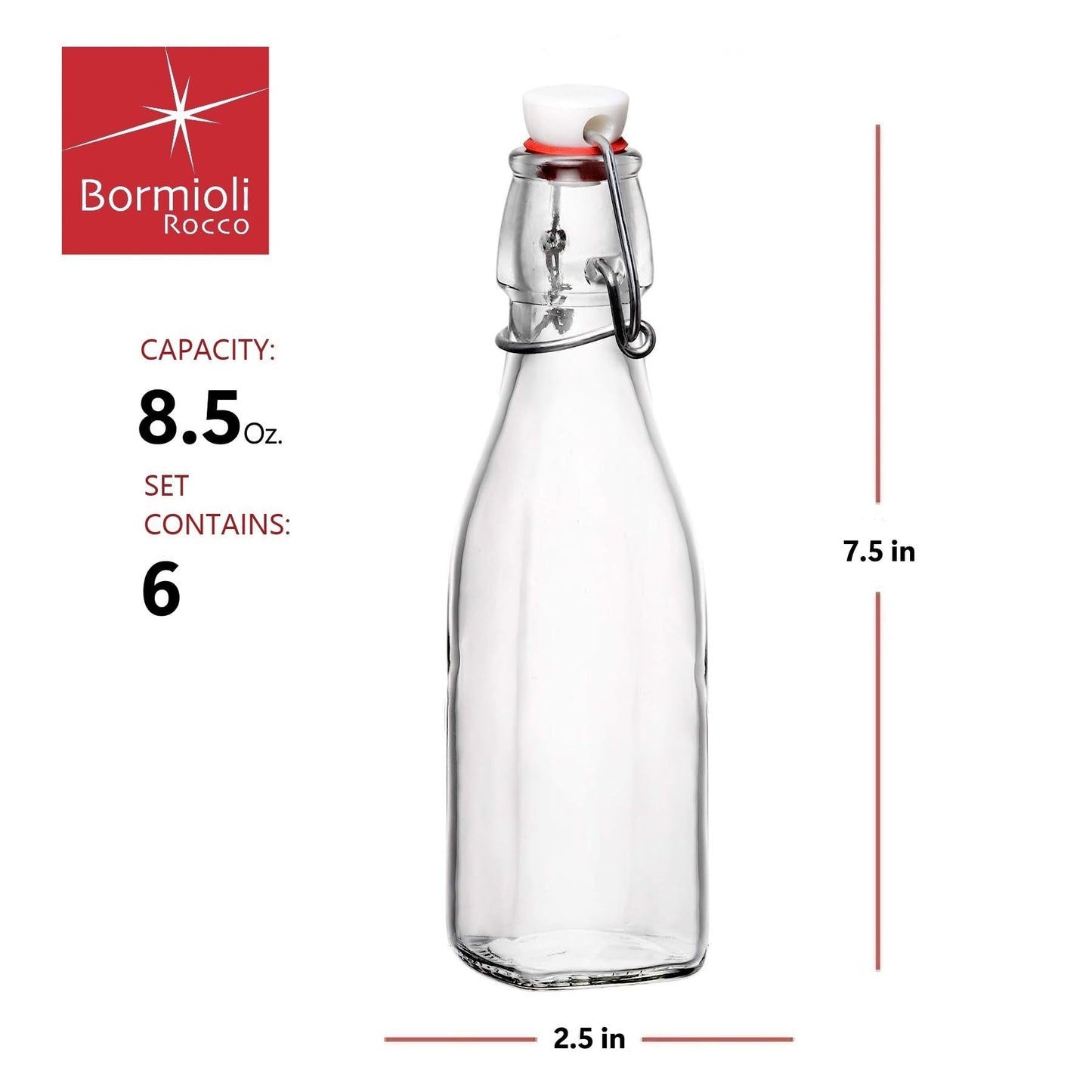 Small Glass Swing-Top Bottles, 8.5 oz, 6-Pack – Bormioli Rocco