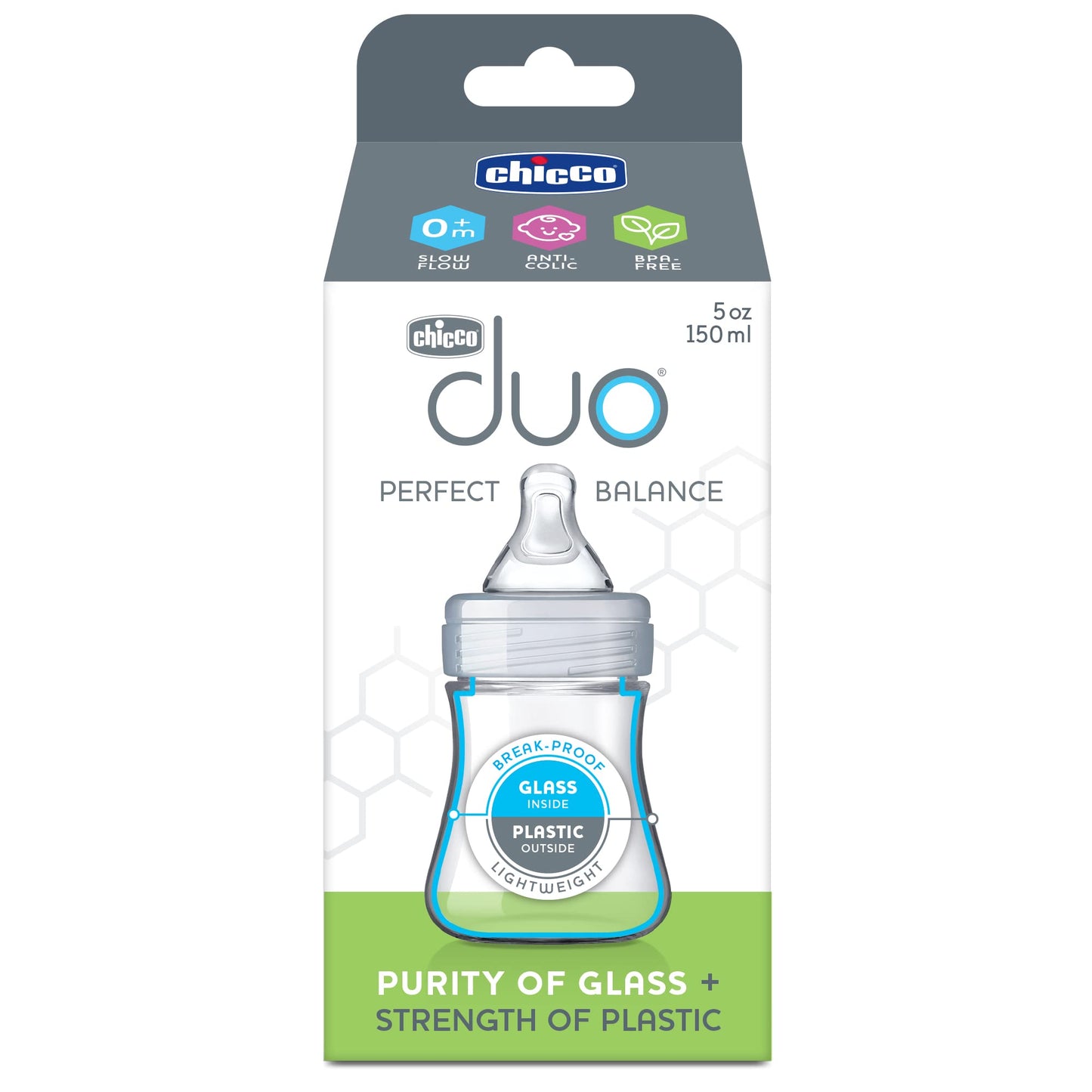 Chicco Duo 5oz Hybrid Baby Bottle with Invinci-Glass Interior (2-Pack)