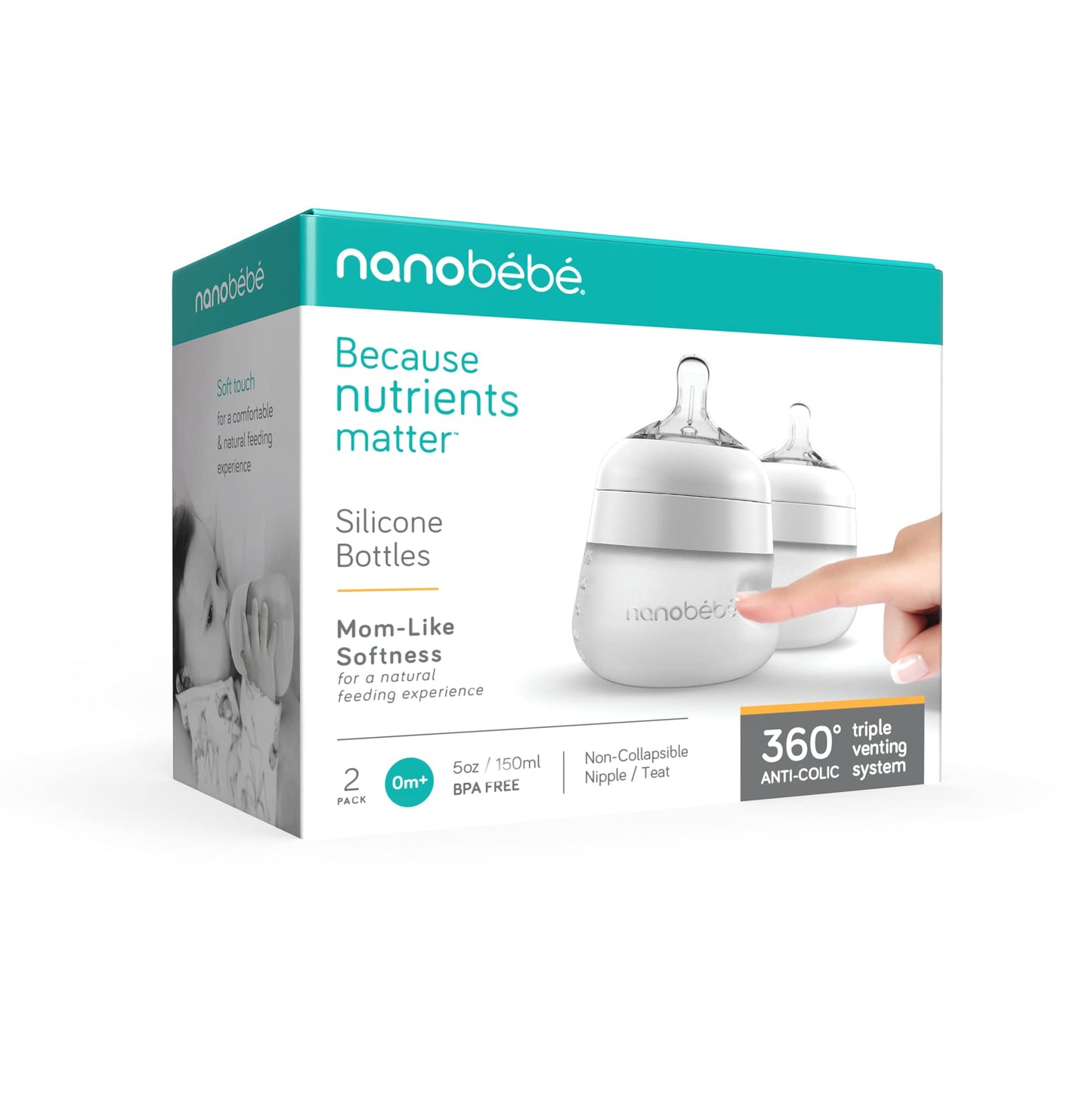 Nanobebe Flexy 9oz Silicone Baby Bottles with Anti-Colic Venting (3-Pack)