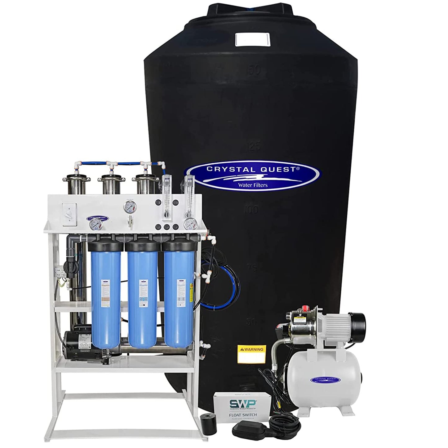 Water filtration system withCrystal Quest branding on a white background