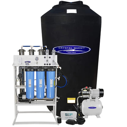Water filtration system withCrystal Quest branding on a white background