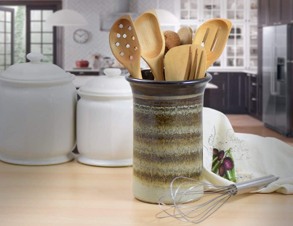 American Made Hand-Thrown Stoneware Utensil Holder (Mocha Cream)