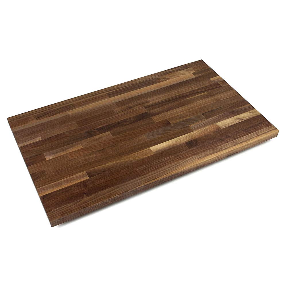 Wooden cutting board with a brown and beige striped pattern on a white background